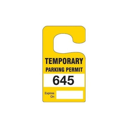 Accuform Parking Permit Tag, TEMPORARY PARKING PERMIT EXPIRES ON Numbered 400-499, Black, 5in x 3in, 100PK TNT296BKE